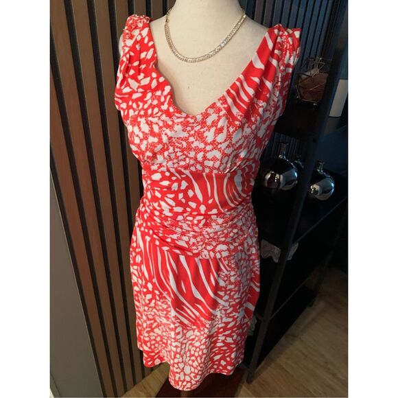Ann Taylor body con summer/work dress size 2 orange and white short - Picture 1 of 10